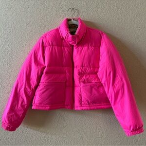 Anthropologie Pilcro Neon Pink Puffer Jacket, Size Medium